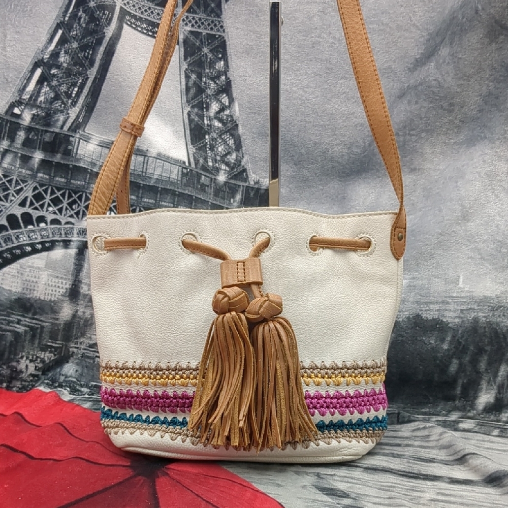 The Sak Leather  White and Tan Bag with Tassels